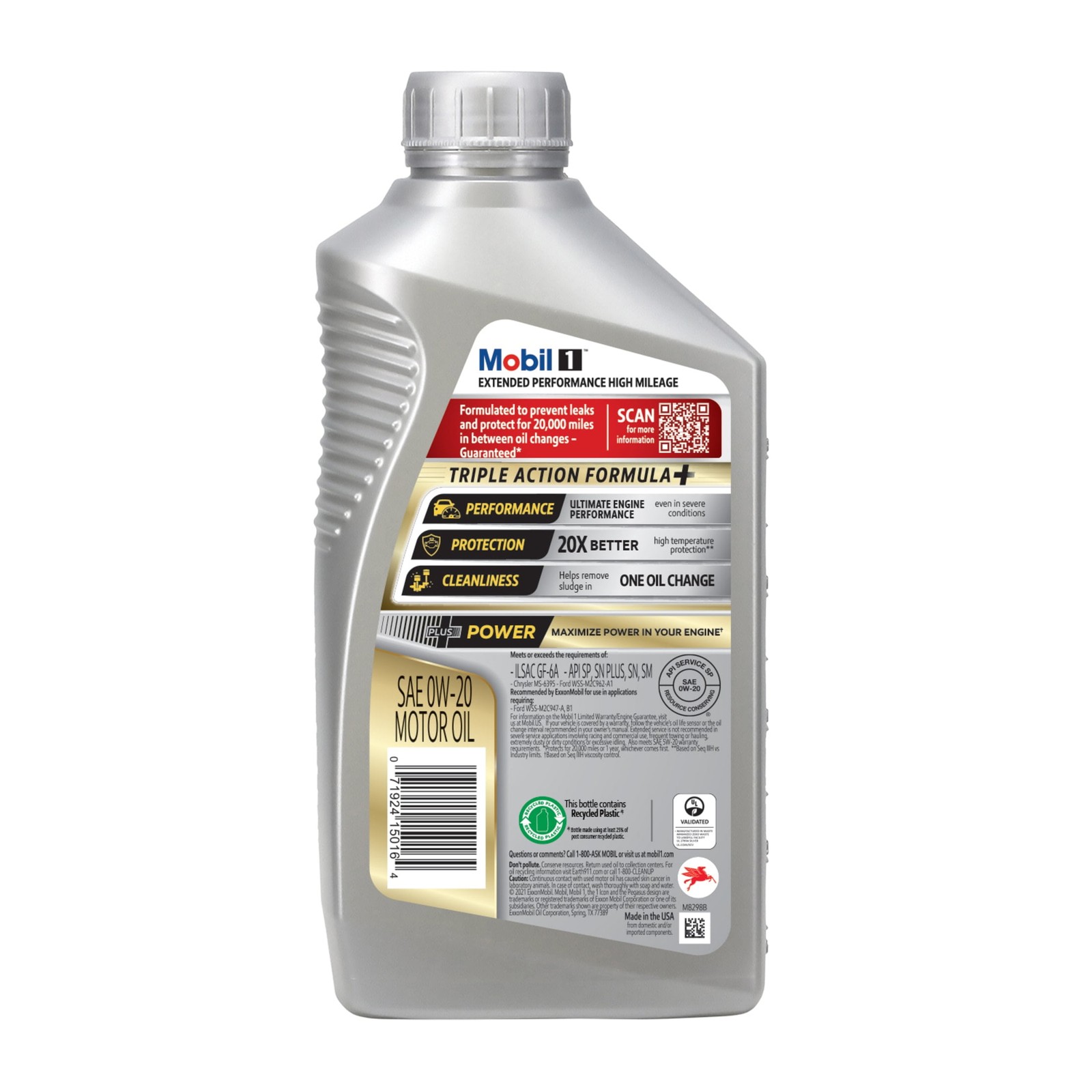 Extended Performance High Mileage Full Synthetic Motor Oil 0W-20 1 Quart