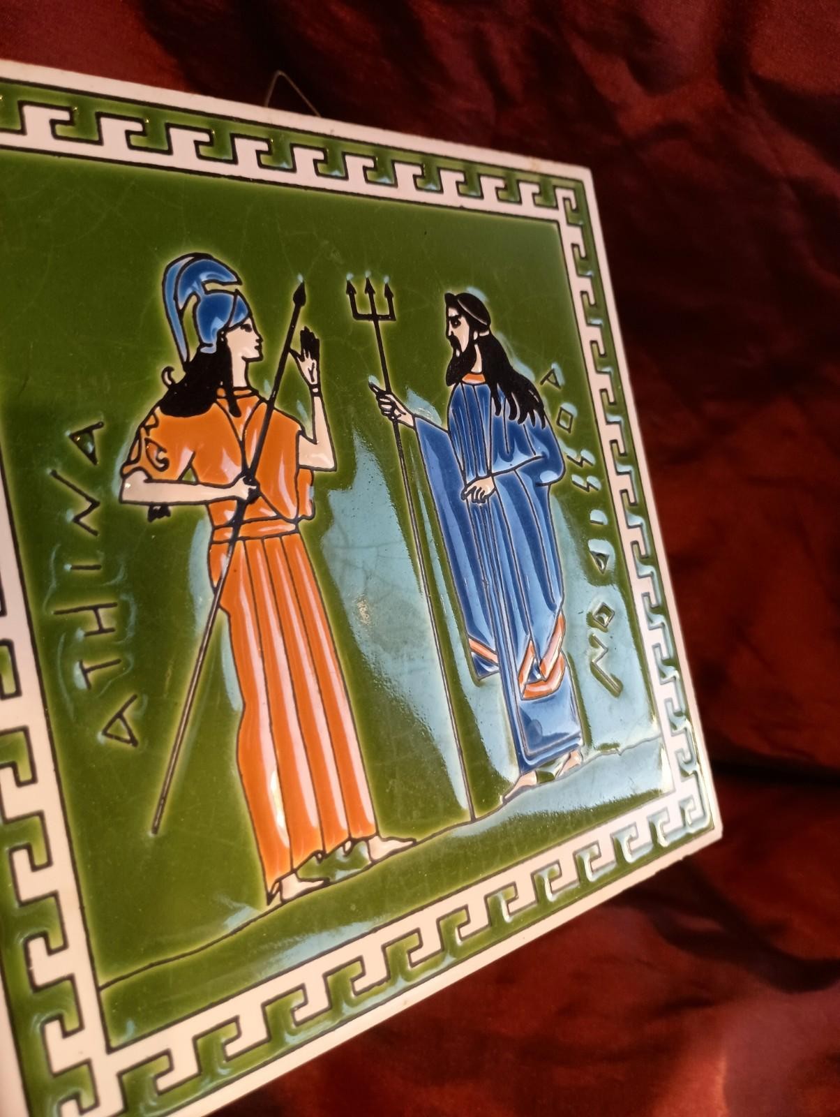 Set Of 2 Greece Ceramic Tile Handmade Made In Greece COLORFUL ARTISAN