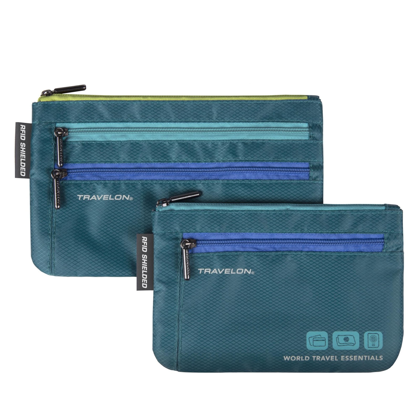 Travelon Travel Essentials Set of 2 Passport & Currency Organizers, Peacock Teal