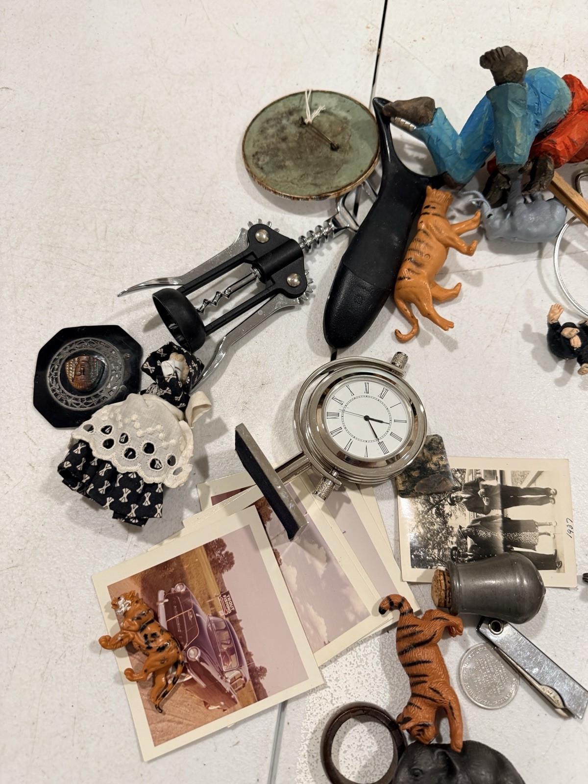 Huge Junk Drawer Lot Assorted Vtg Items Wood Metal Ephemera Figures MUCH MORE