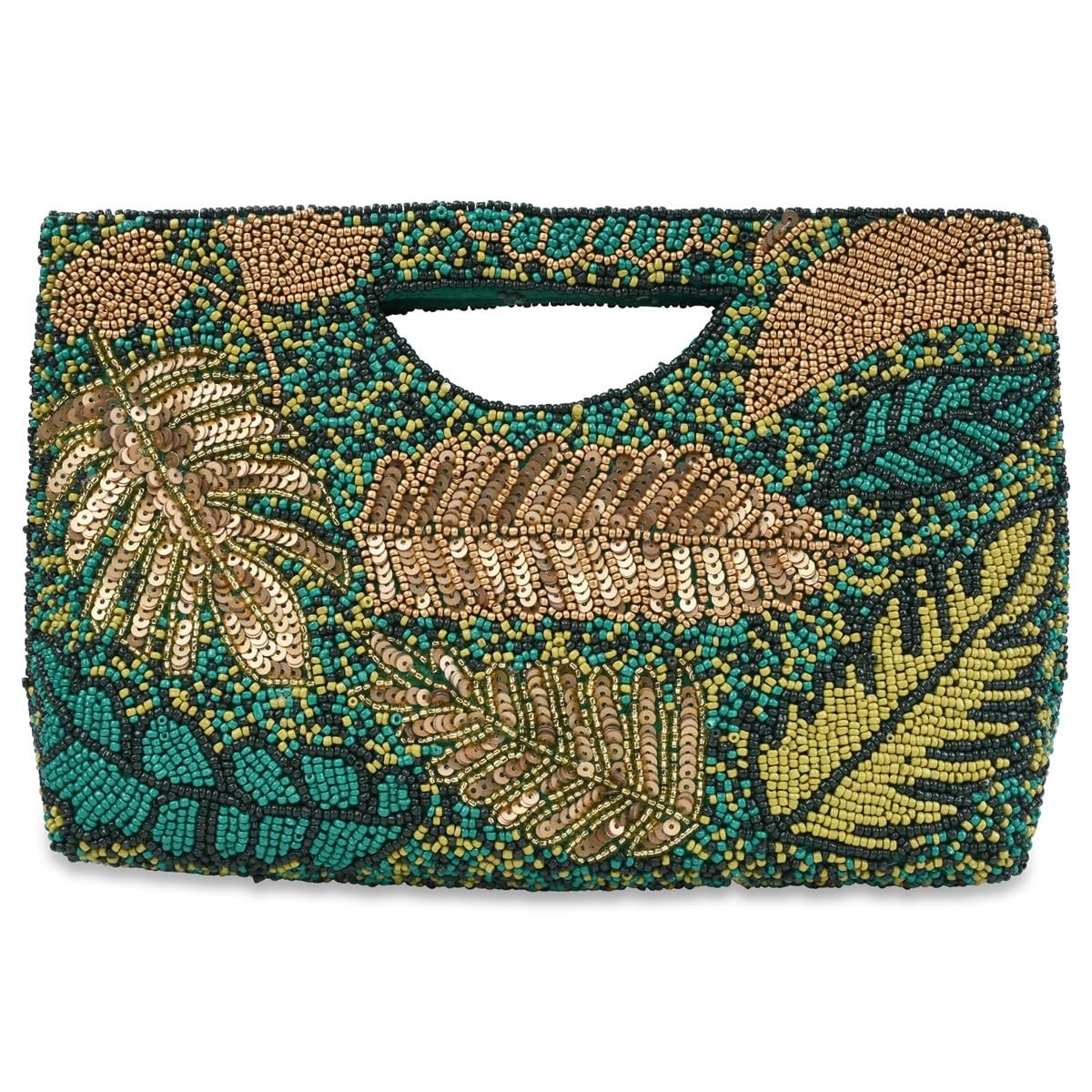 Bamboo Trading Gold Palms Half Moon Clutch, 10-Inch, Multicolor