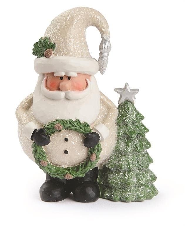 Blossom Bucket Santa with Tree & Wreath Figurine, 4″ Christmas Décor