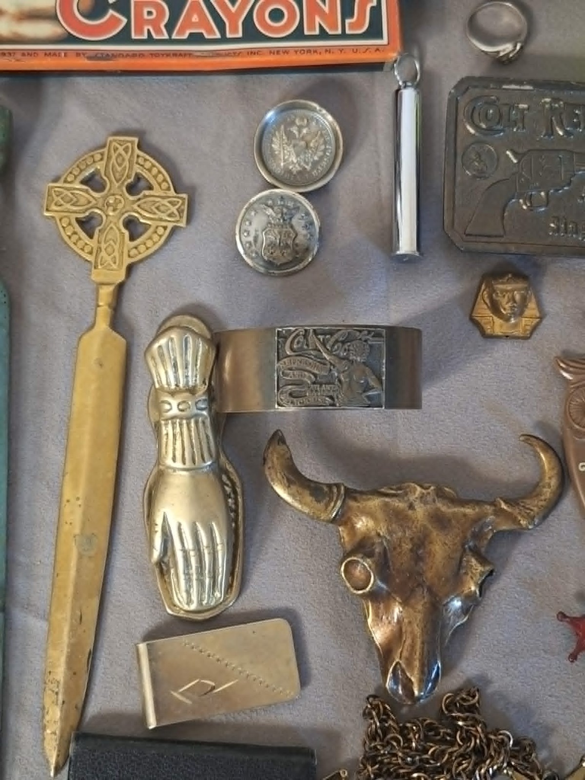 Estate Junk Drawer Lot Vintage Coins, Pocket Knife, Rings, , More