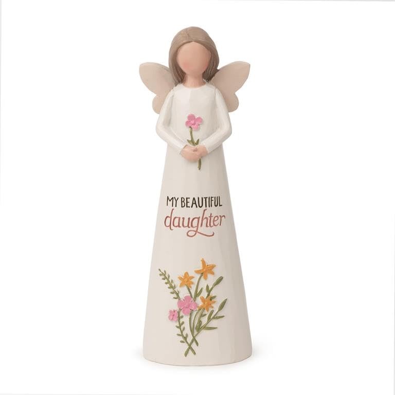 Blossom Bucket Fresh Flowers Daughter Angel Figurine, 5.25-Inch, Multicolor