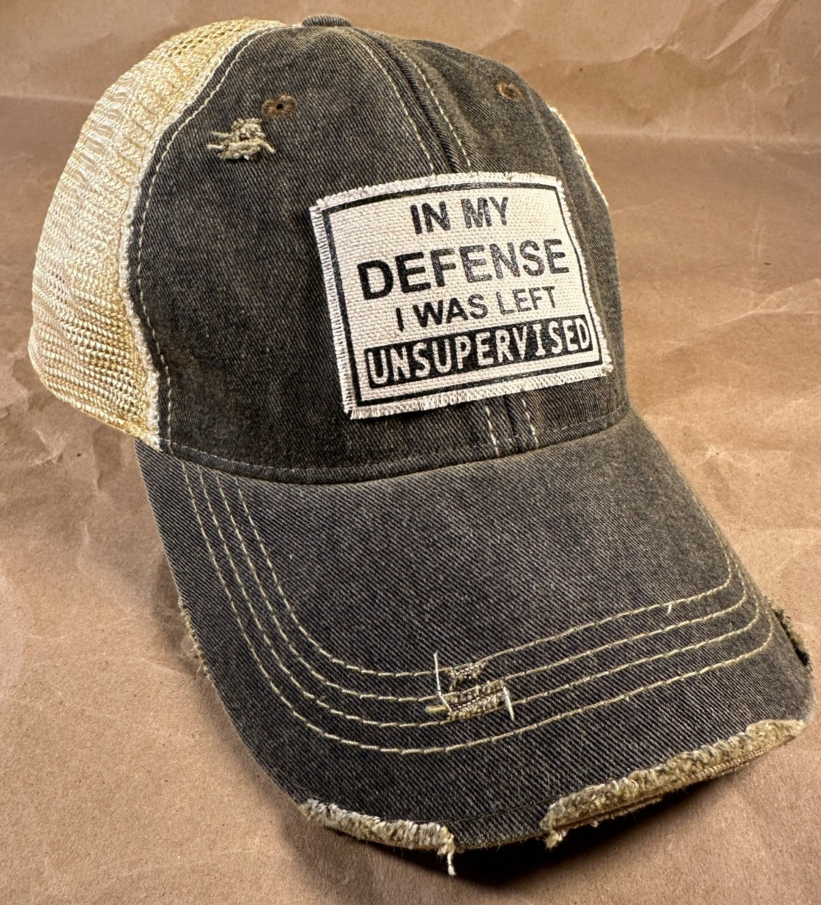 Vntg Life “In My Defense I Was Left Unsuperv” Distressed Baseball Cap Unisex NEW