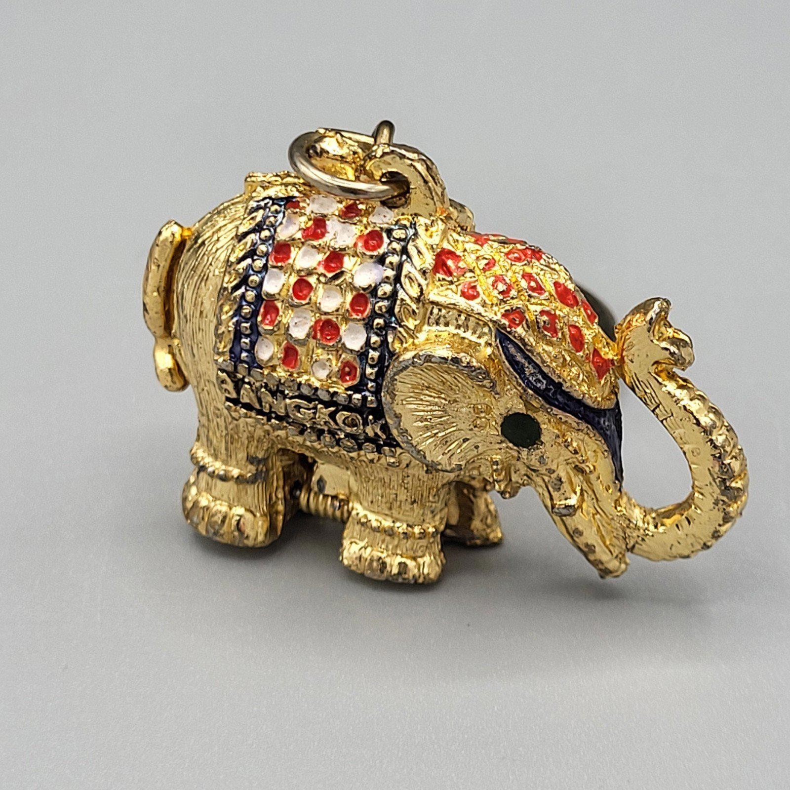 Elephant Keychain Bangkok Thailand Secret Compartment Hiding Stash Gold jeweled
