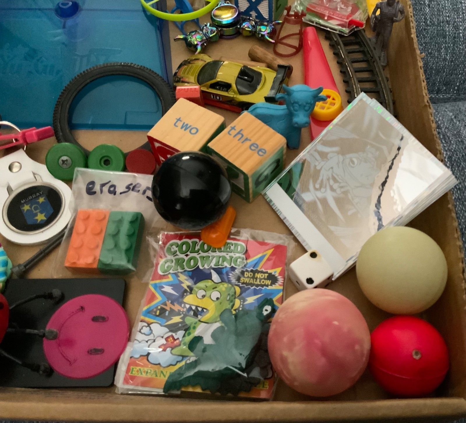 VTG Junk Drawer Lot Assemblage Art Mixed Media Small TOYS 1.75# Balls Cars Doll