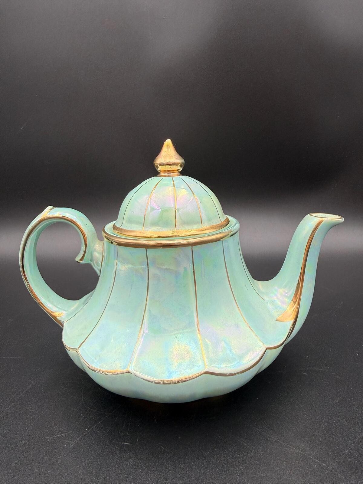 Antique Iridescent Lustre Teapot Gold Trim England Sadler Style