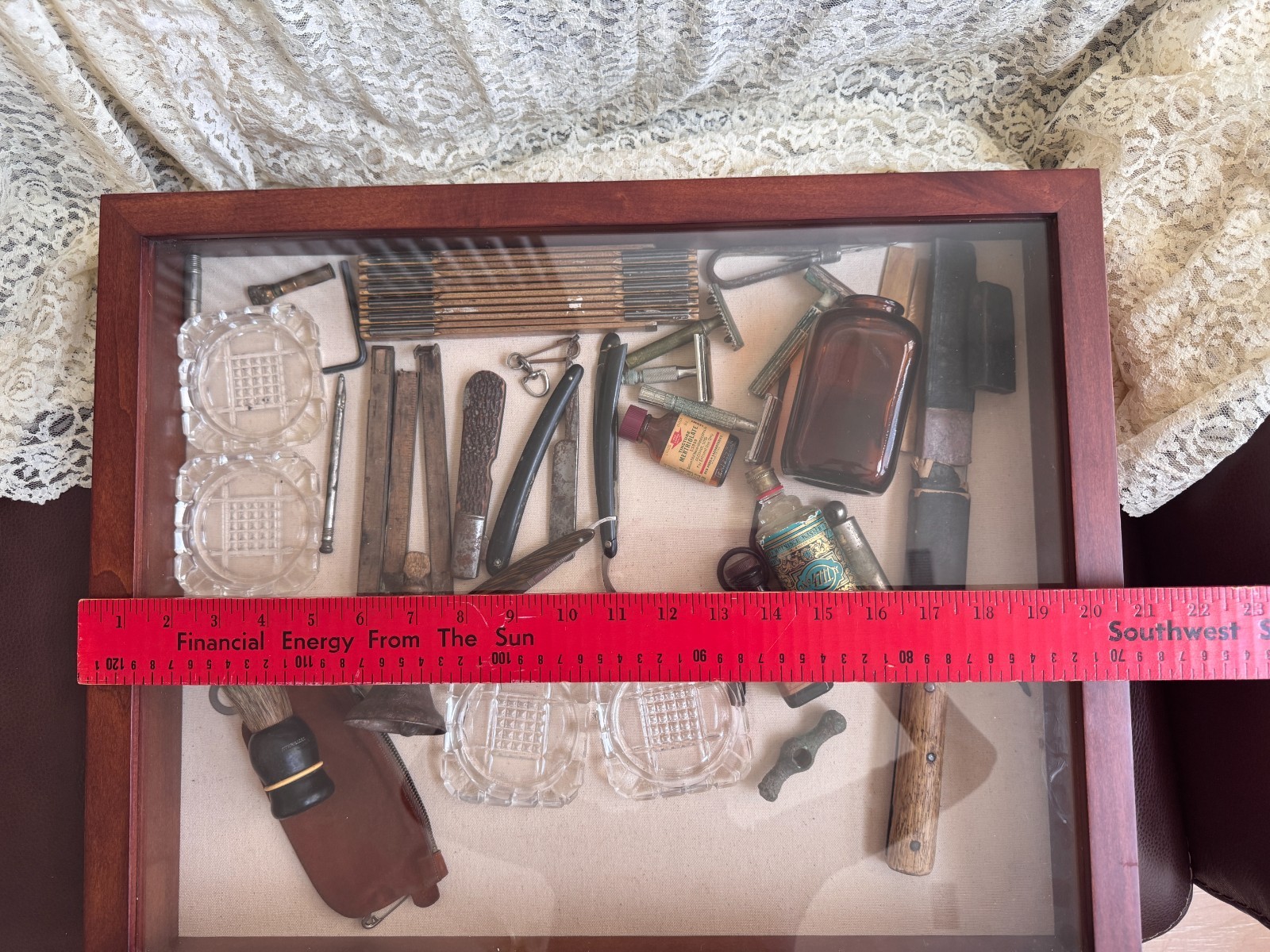 RARE Vtg Gentleman’s Junk Drawer Lot Shadow Box 30pc Shaving Apothecary Display