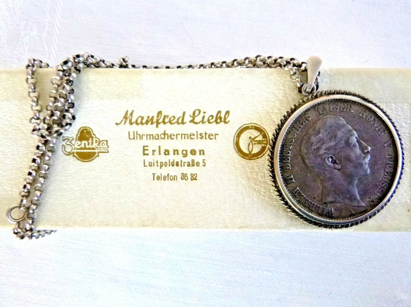 1904 Deutsches Reich Kaiser Wilhelm Coin Necklace 835 Silver Manfred Liebl Box