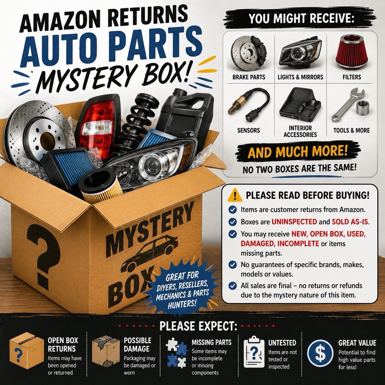 Amazon Returns Auto Parts Mystery Box Mixed Car Accessories Uninspected 10 Pcs