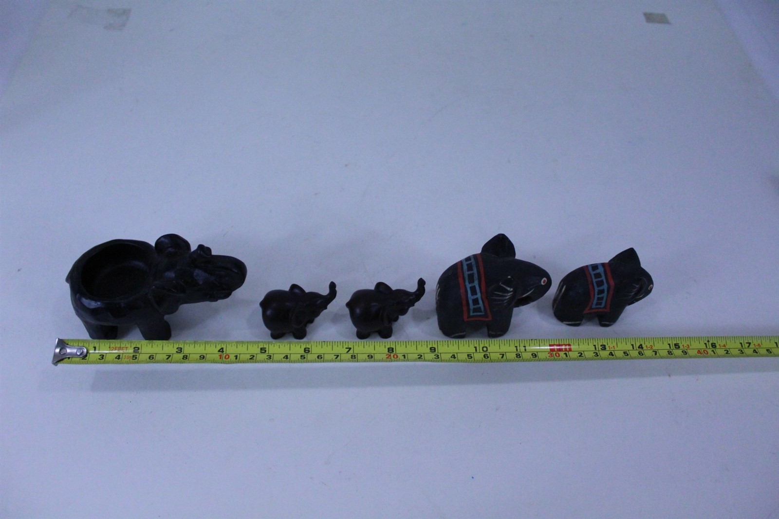 Elephant Figurines Composite & Wood Variety of Sizes Lot of 5