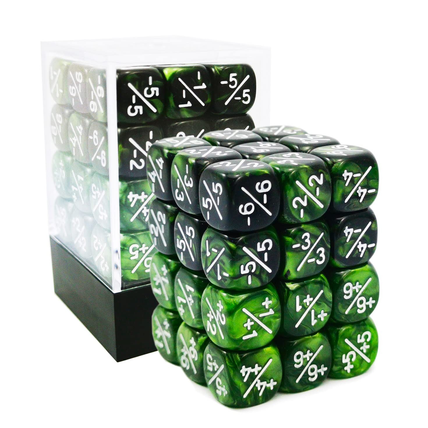 36pcs 12mm Marble & Gemini Green Dice Counters Set – Small MTG/CCG Token Dice
