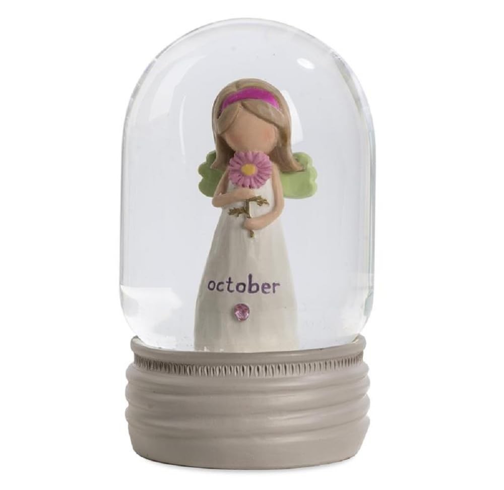 Blossom Bucket October Birthstone Angel Snowglobe 4.25″ Resin Home Décor