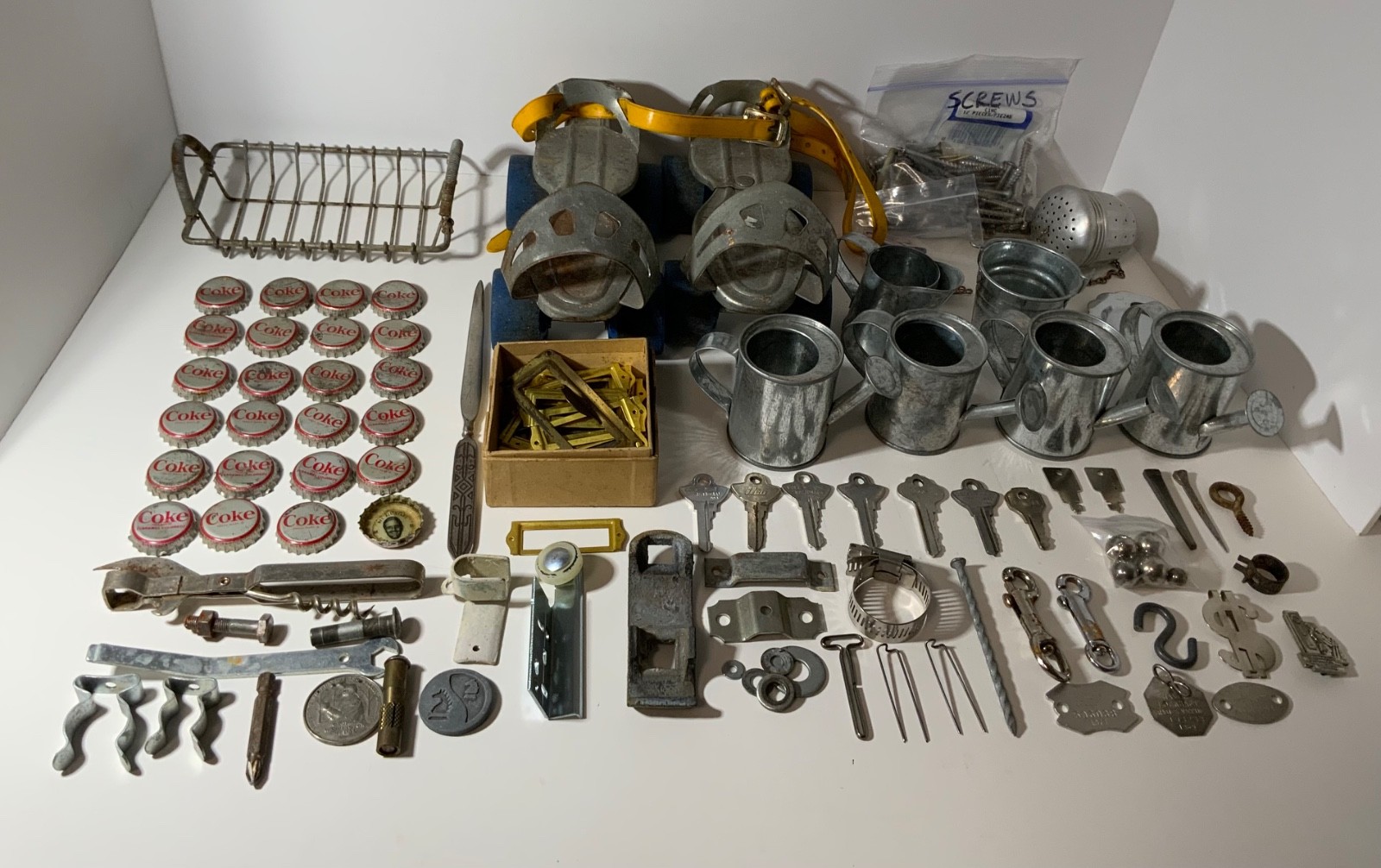 VTG Junk Drawer Lot Assemblage Art Crafts Mixed Media 6# Roller Skates All Metal