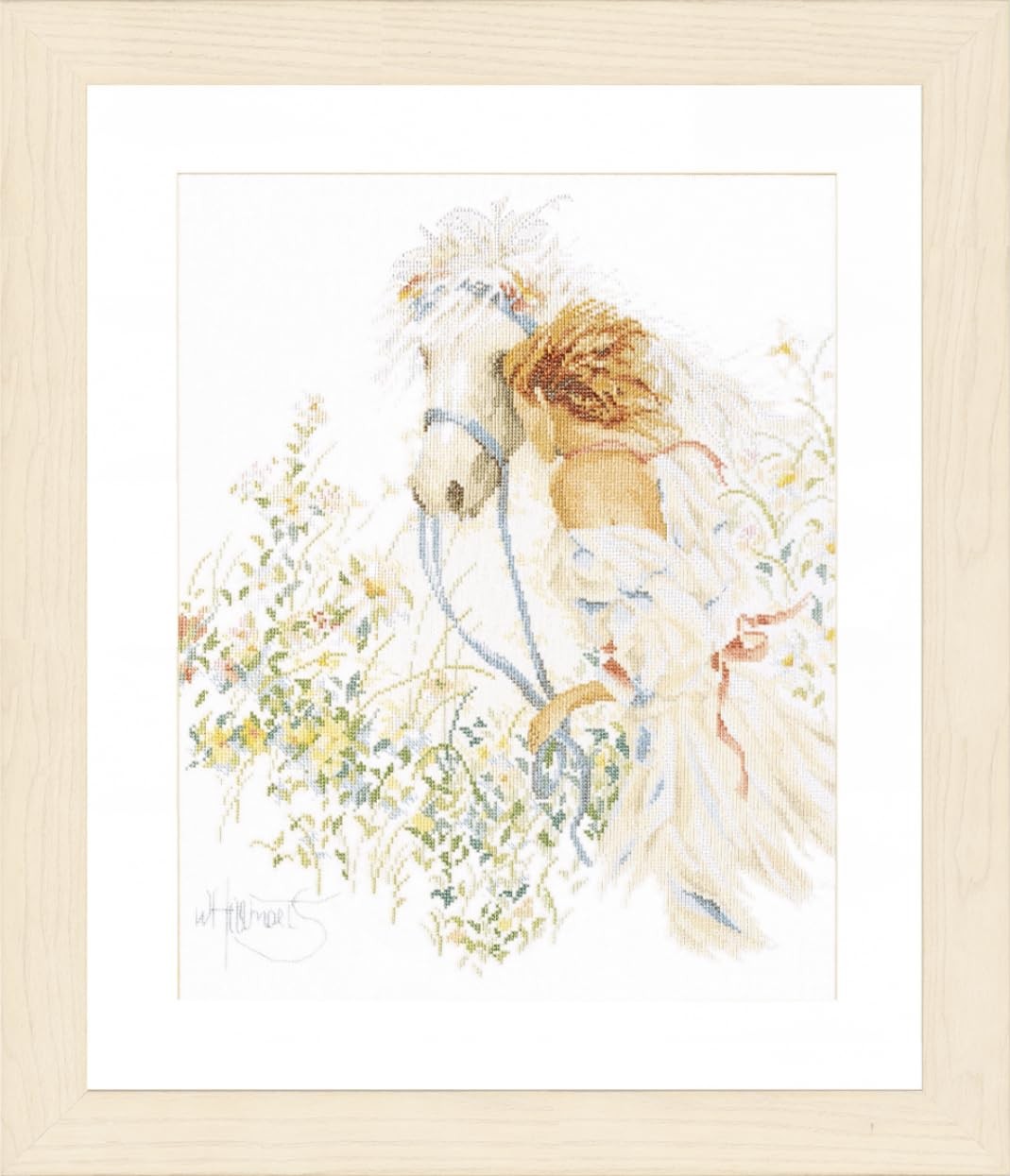 Lanarte Counted Cross Stitch Kit Horse Flowers Recycled Fabric White 49cm Clear