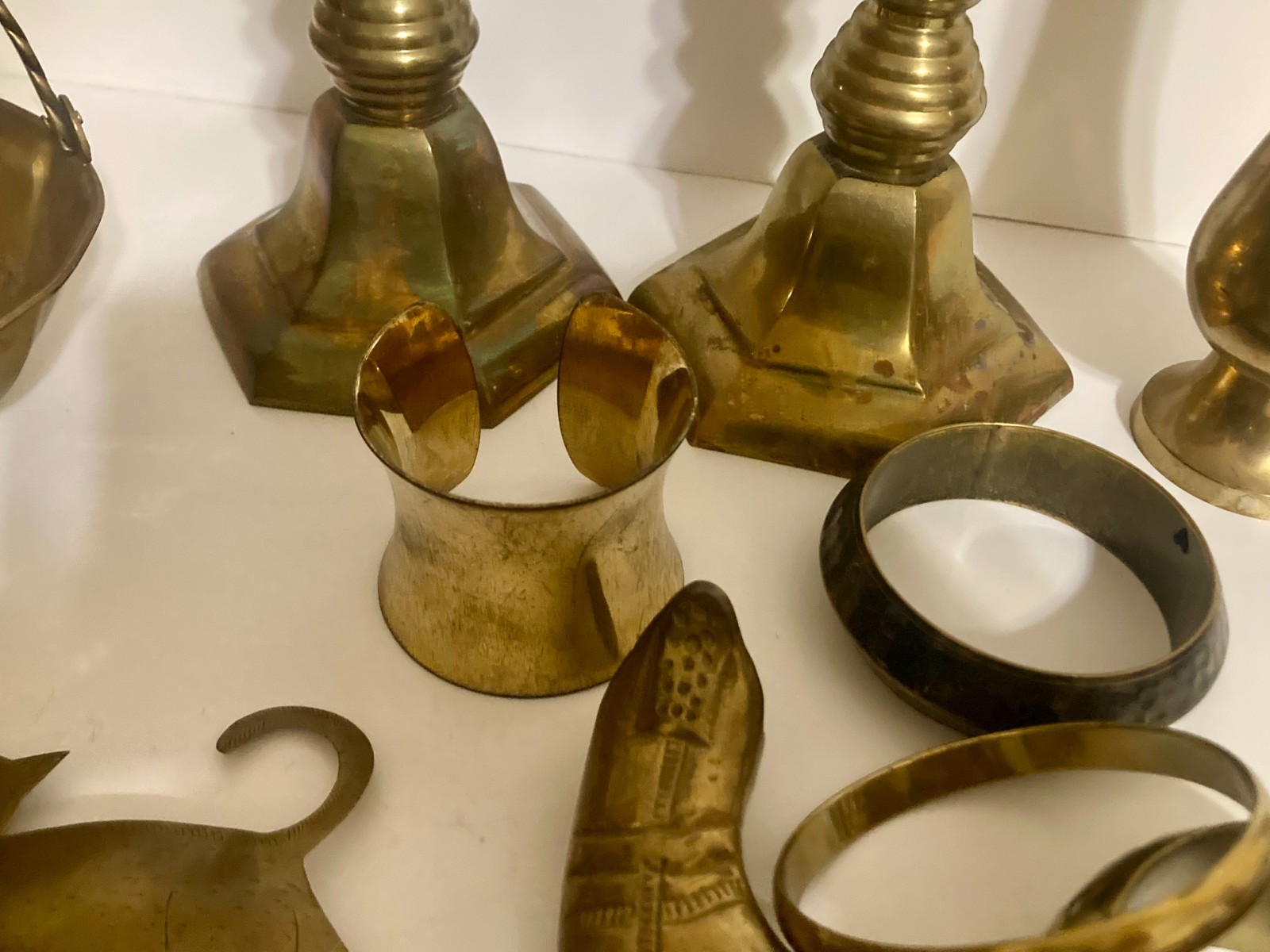 Vintage Junk Drawer Lot Brass- Candlestick Vase Basket Jewelry