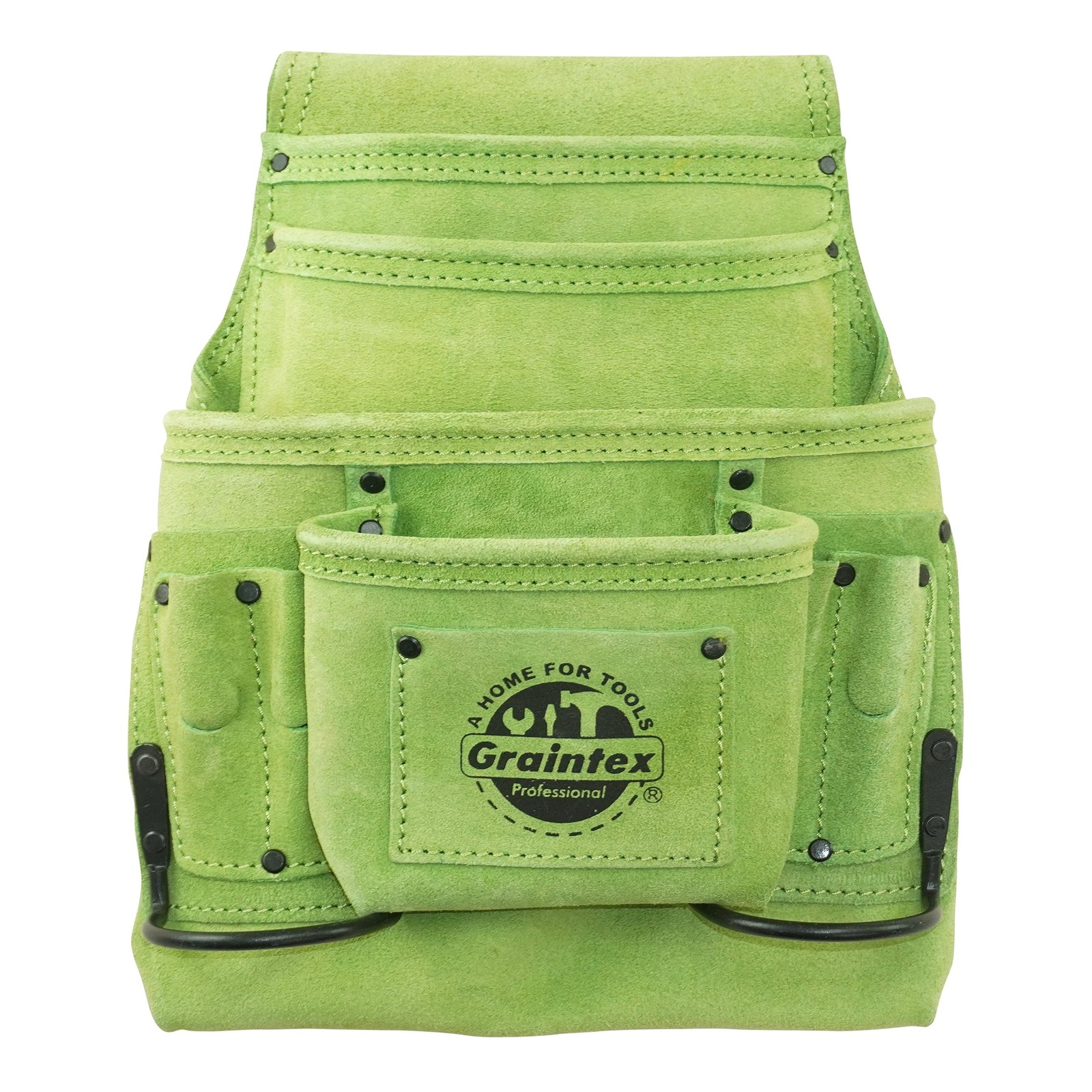 Graintex 10-Pocket Nail & Tool Pouch, Lime Green Suede Leather, SS2406