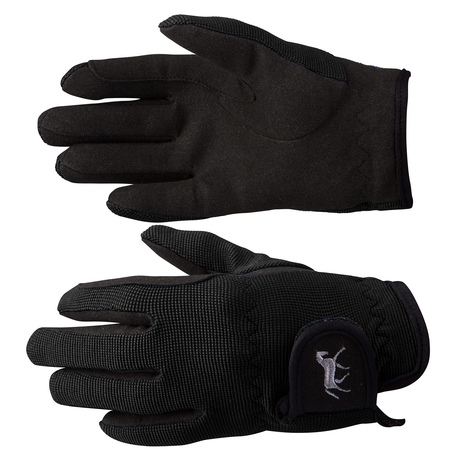 HORZE Kids’ Adjustable Black Riding Gloves with Suede Grip & Pony Design, 6