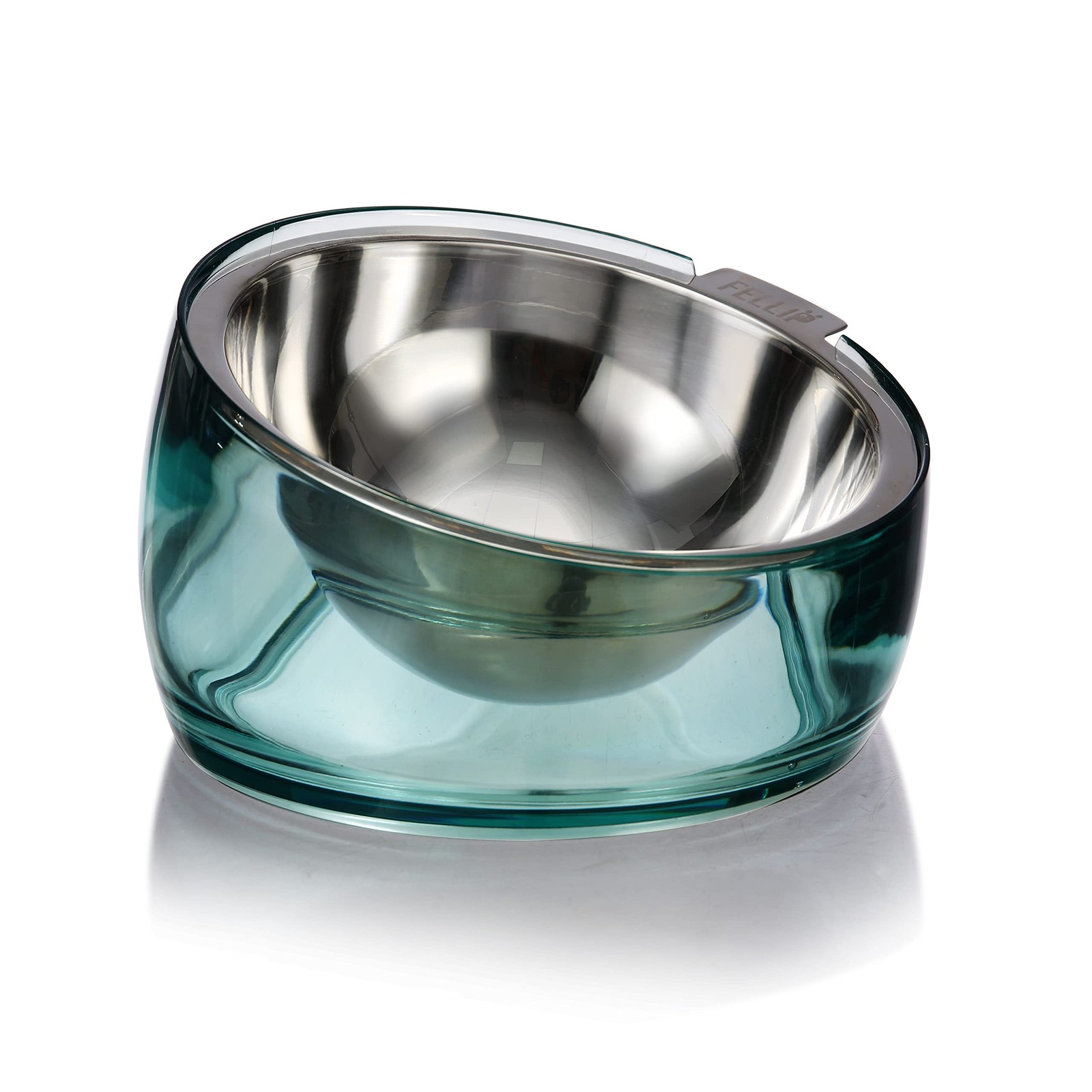 Felli Oblik Acrylic Raised Dog Bowl, Stainless Steel Tilted Feeder, 1.5 Cup Oval