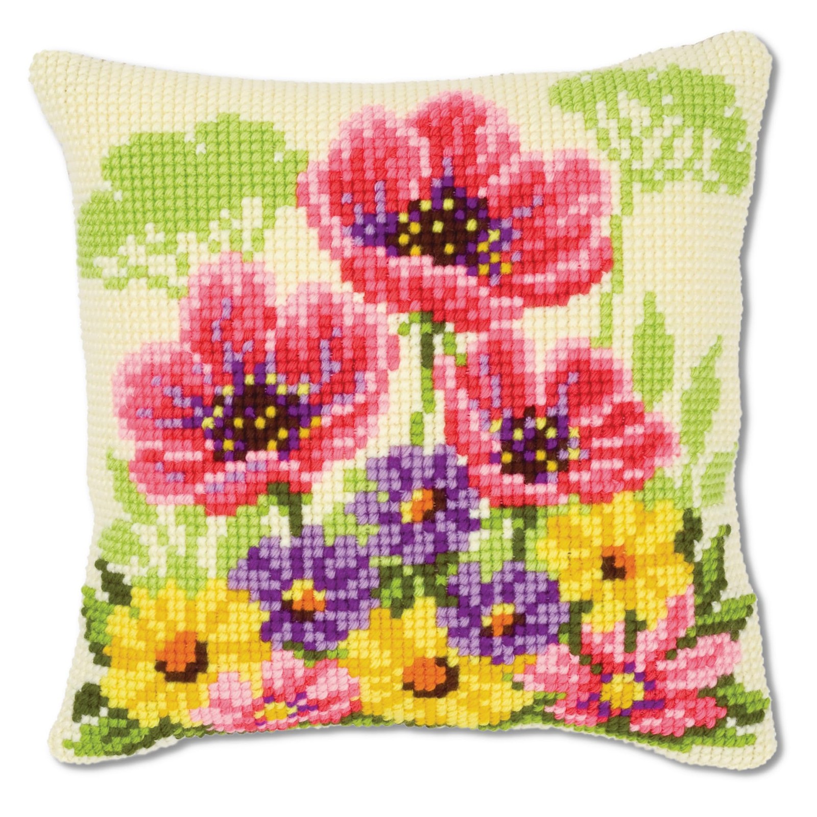 Vervaco Cross Stitch Cushion Kit Flower Field Poppies 16″ x 16″