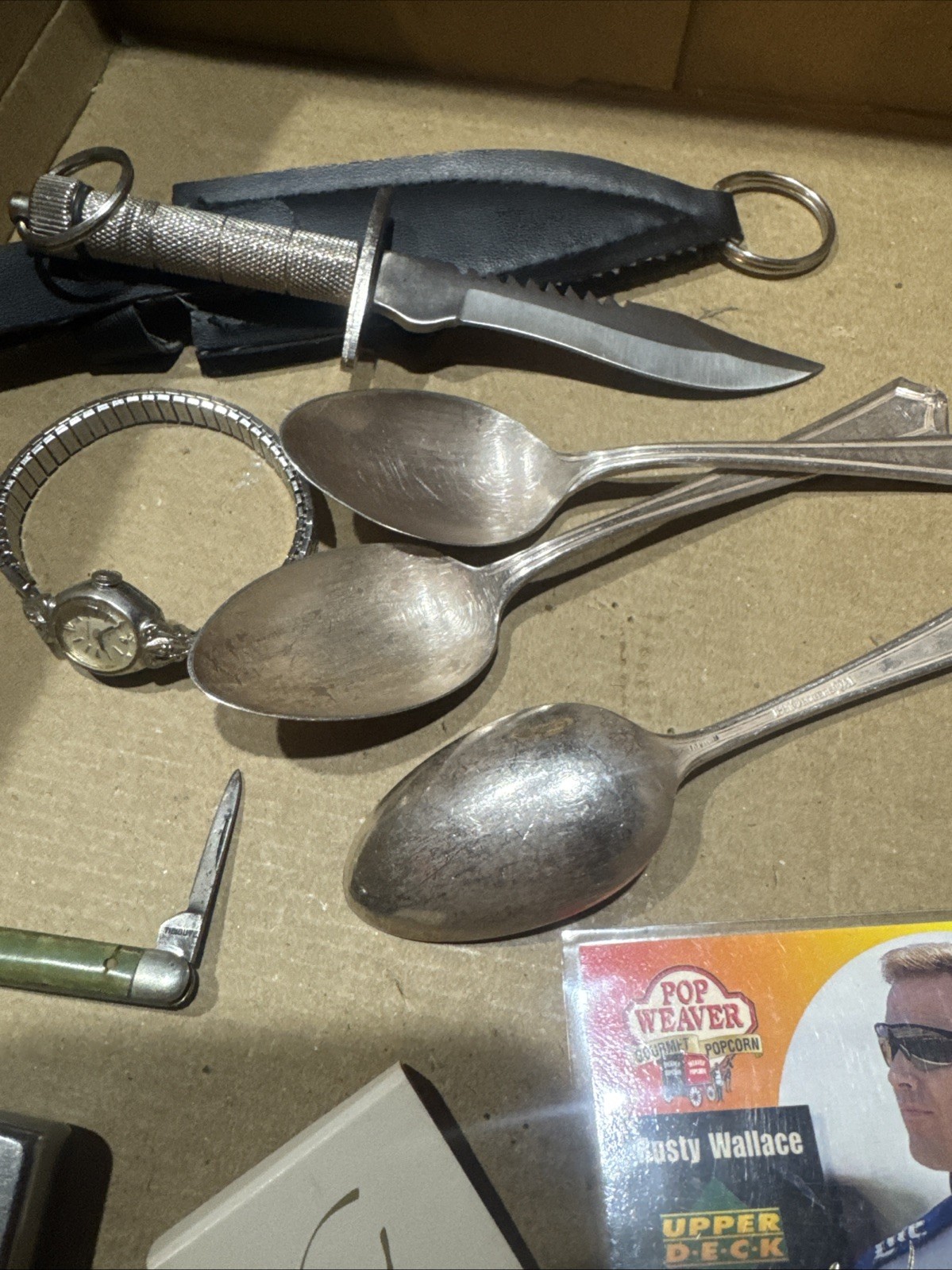 Nice Vintage Junk Drawer Knives, Watch, 1881 Roger’s Dated 1920, NASCAR, Zippo