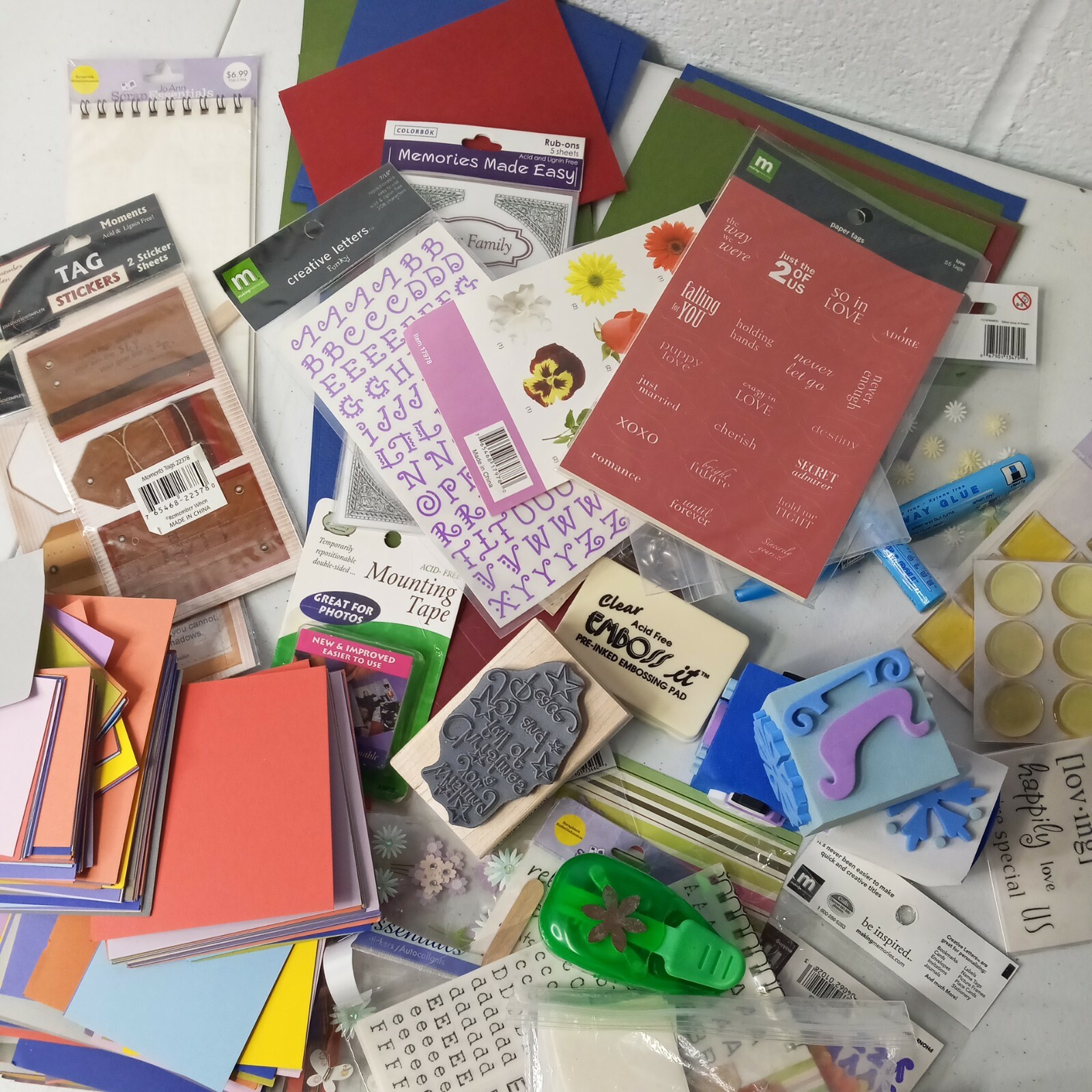 Junk Drawer Art Crafts Scraping Stickers Punchs Card Stock Rubber Stamps Lot