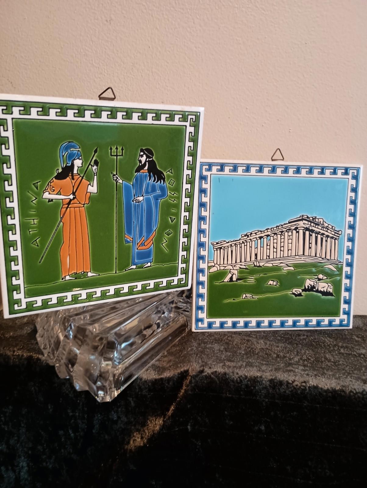 Set Of 2 Greece Ceramic Tile Handmade Made In Greece COLORFUL ARTISAN