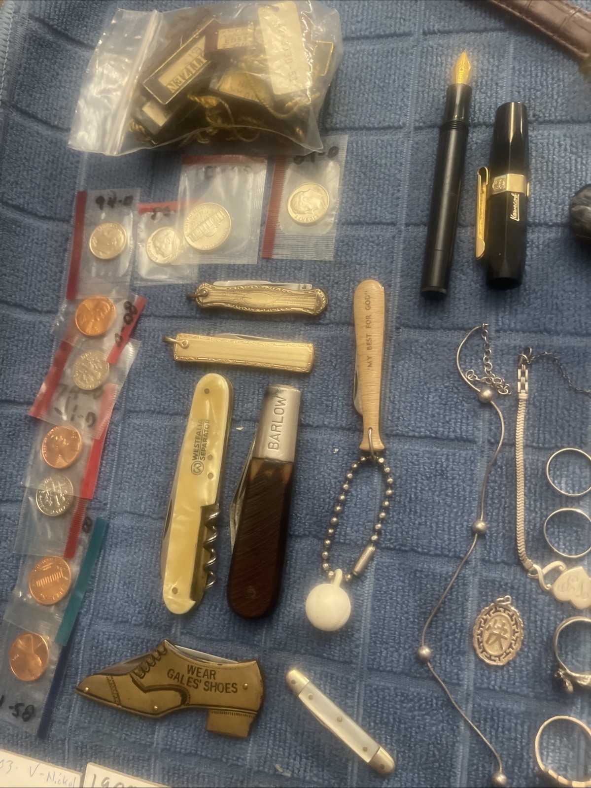 Large Lot Coins Hand full Of Sterling Silver Knives Collectables Ect