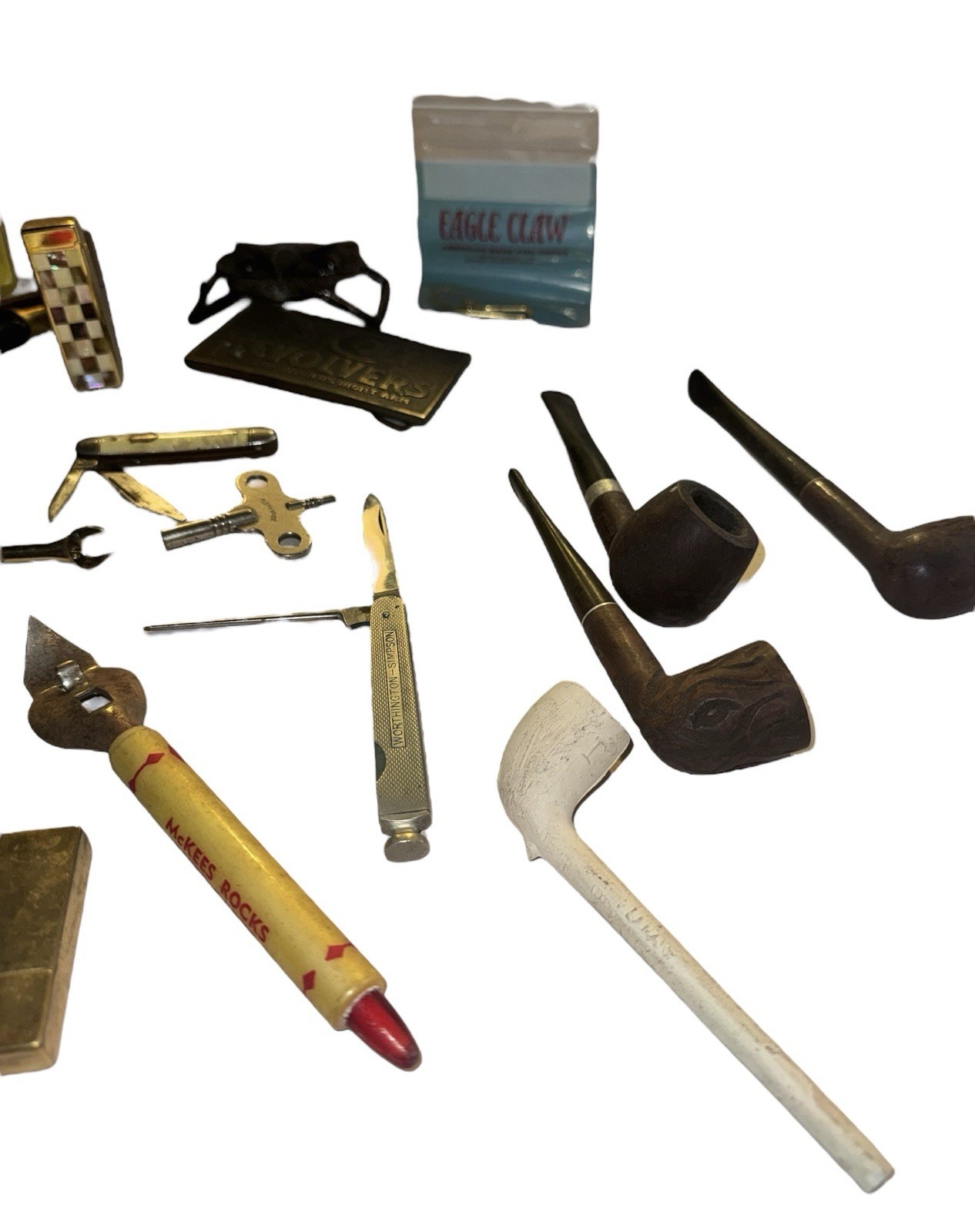 Gentleman’s 24 Pc Lot VTG WW2 Collectibles Pipes Knives Waltham Lighter & More!