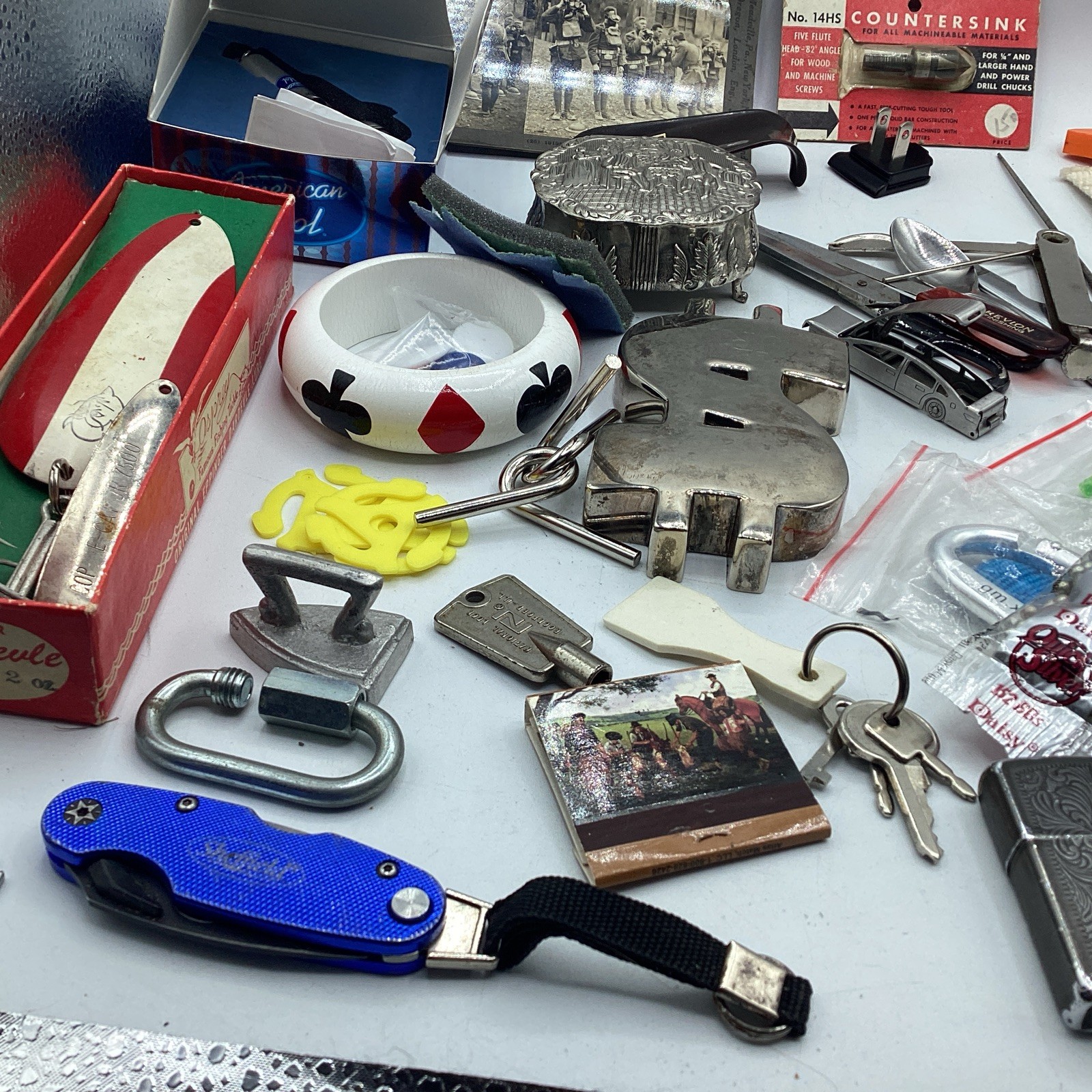 Junk Drawer Vintage Mix Jewlery Knife Lure Zippo Tools