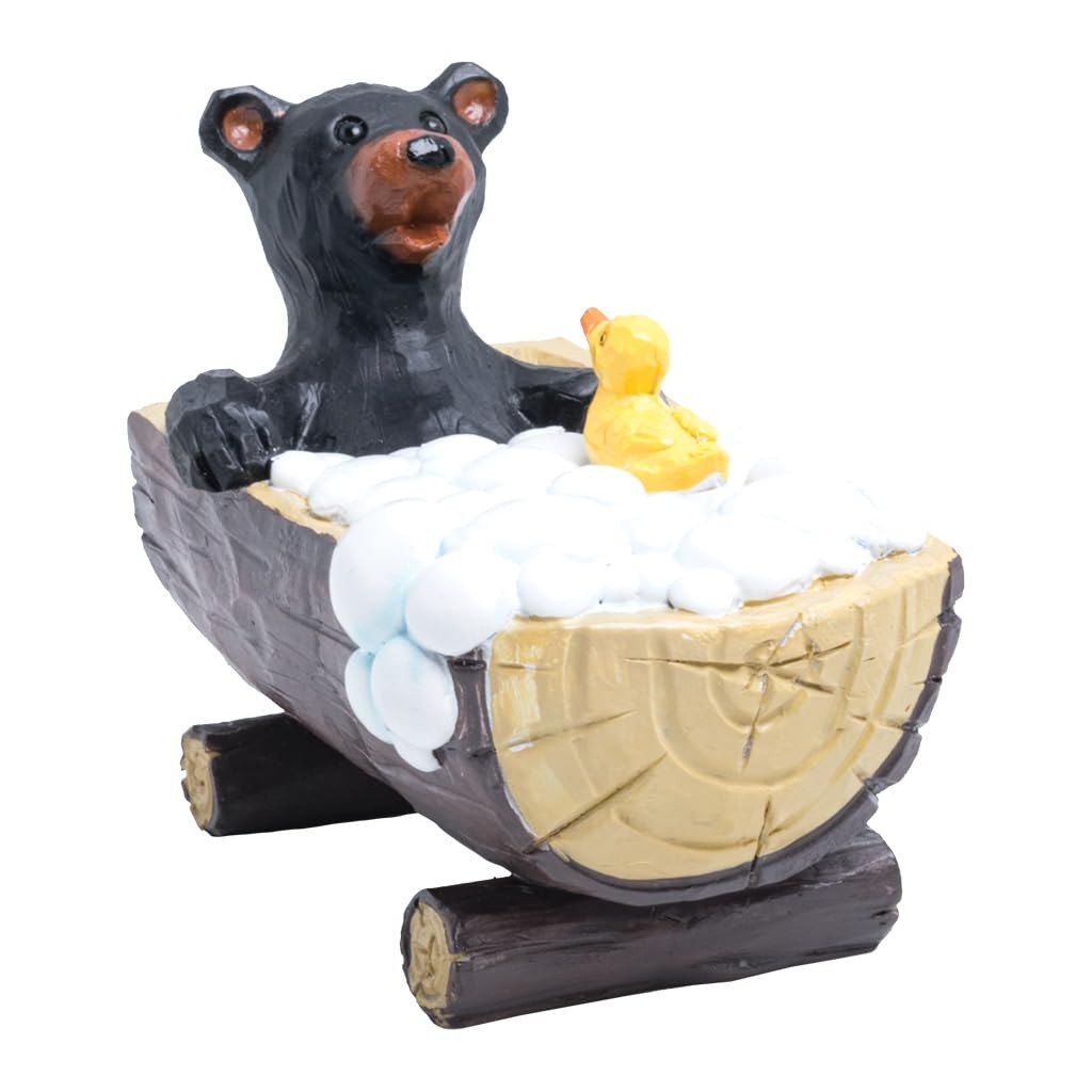 Lipco Bear in Bubble Bath Figurine with Rubber Duck Black Brown White Yellow