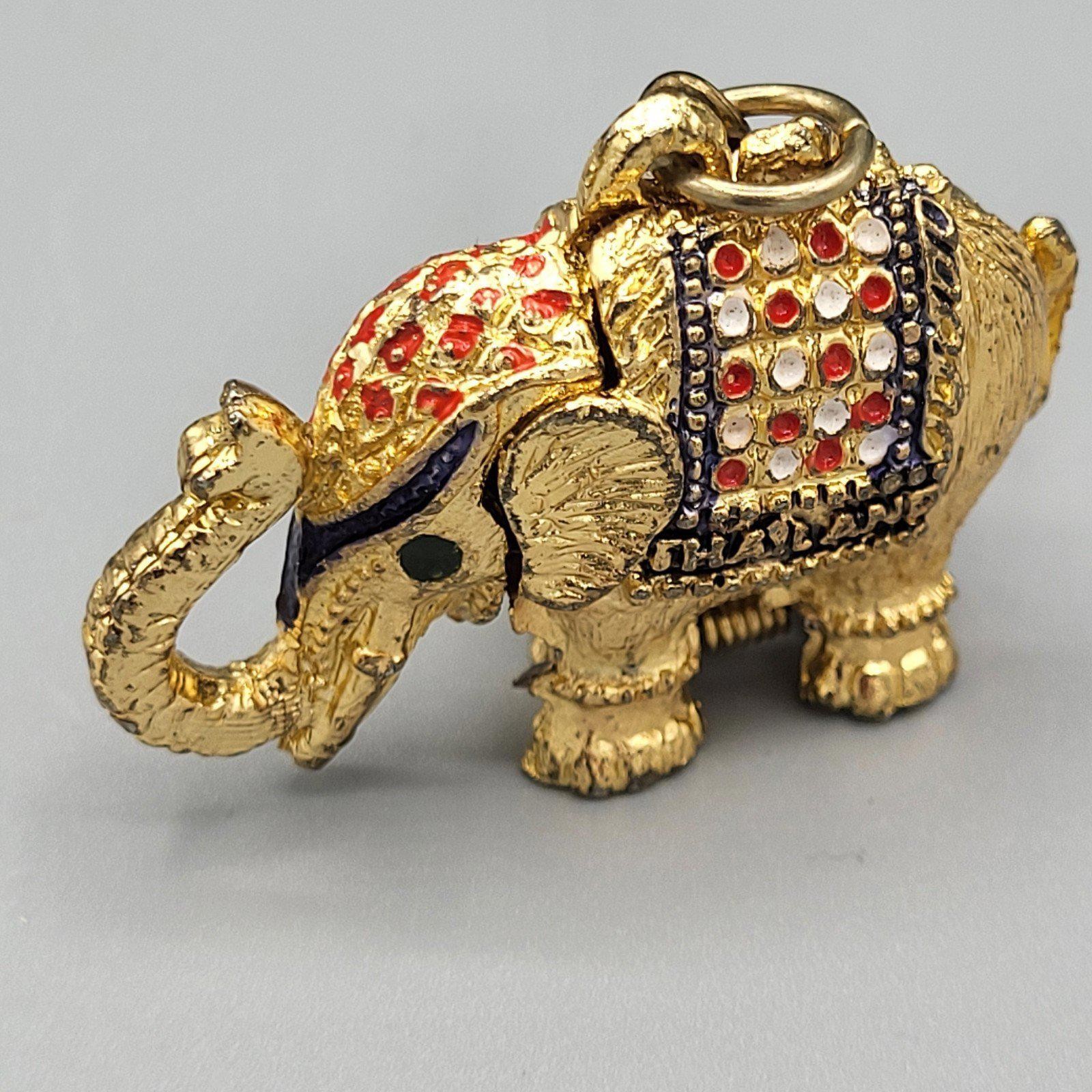 Elephant Keychain Bangkok Thailand Secret Compartment Hiding Stash Gold jeweled