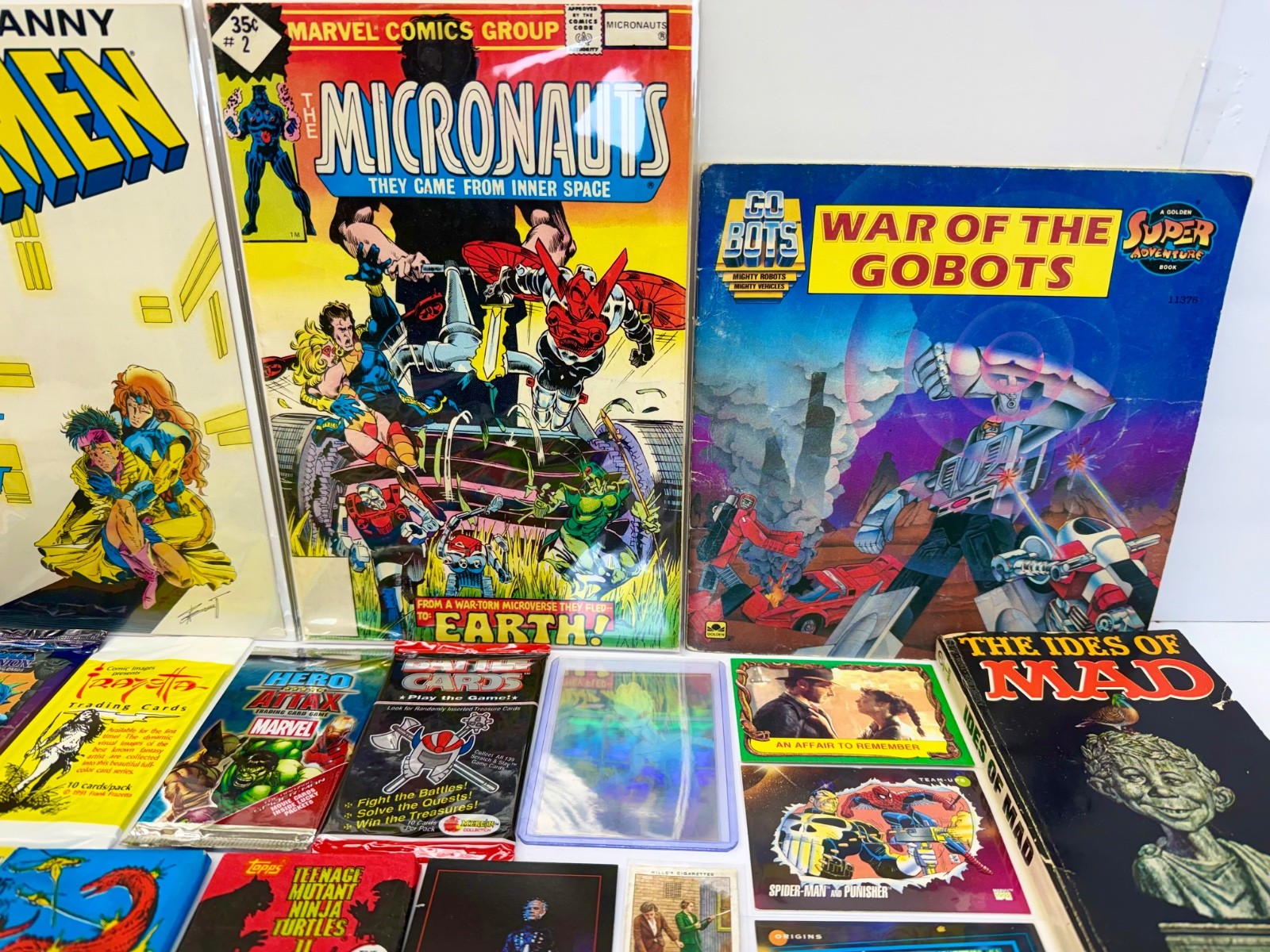 Junk Drawer Lot Non-Sports Cards Packs Marvel Clockwork Orange Go Bots US Coins