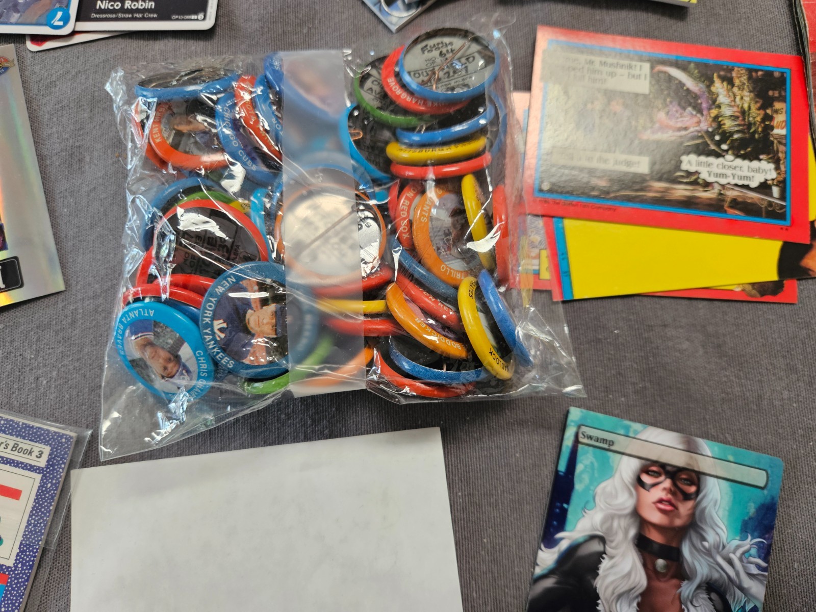 Grandpas Old Junk Drawer Lot of Coins Patches Pin Ups Cards Collectibles Etc