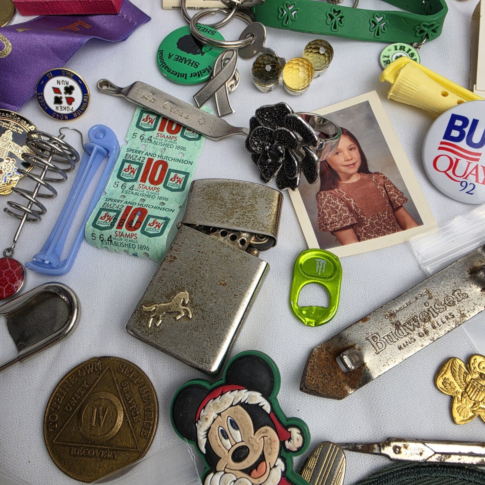 Junk Drawer Lot Toys Pins Stamps Military Coin Trinket Jewelry Patches Vintage