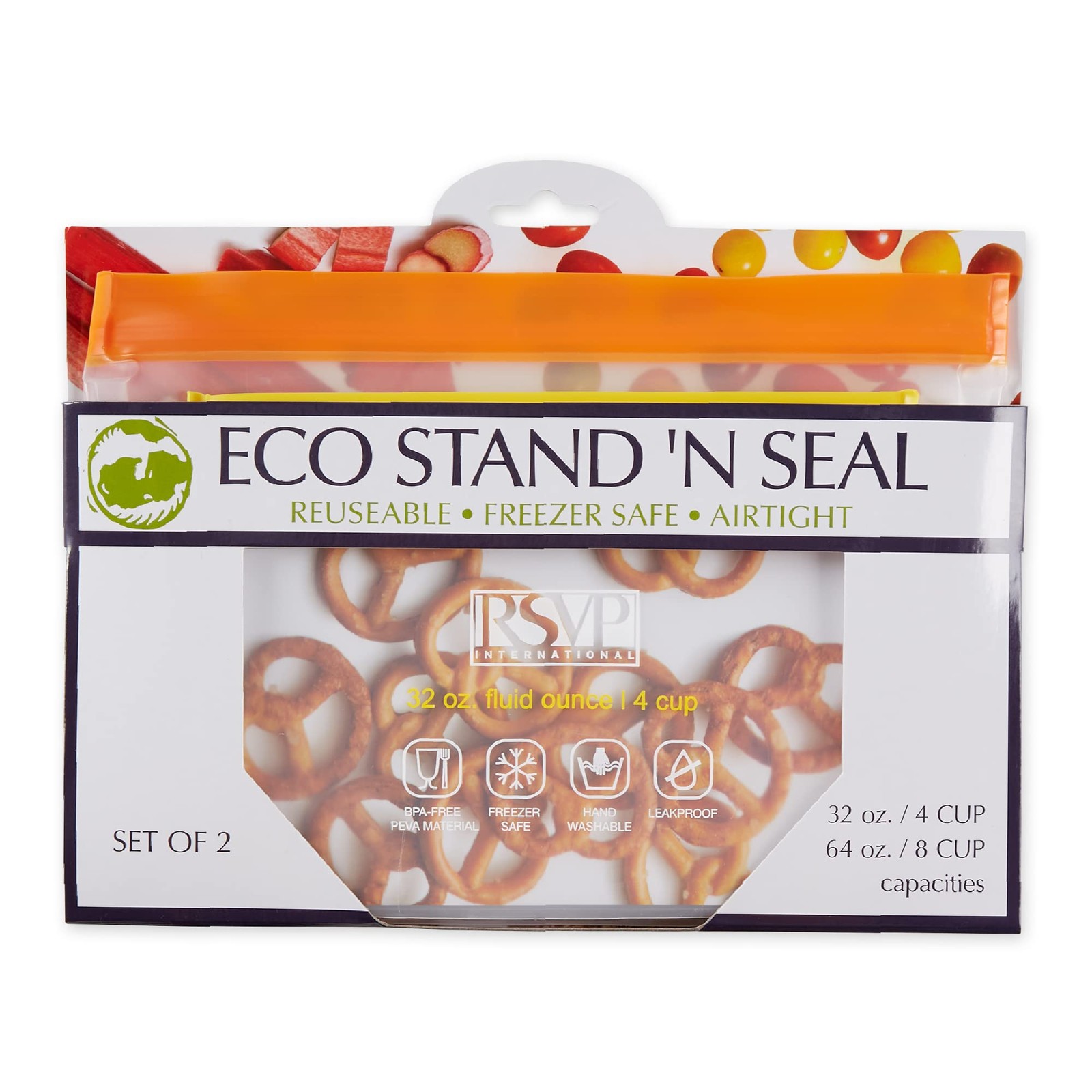 RSVP International Reusable Food Storage Collection ECO Seal Bags, Stand-N-Seal