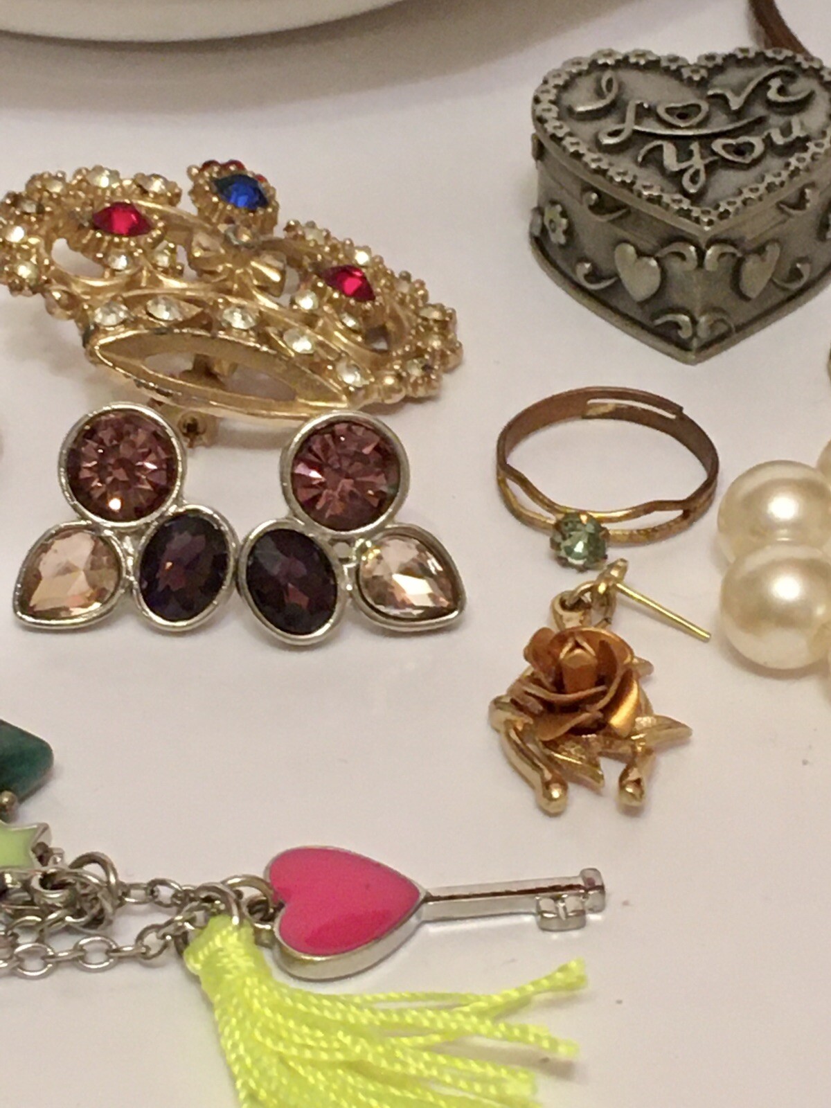 Vintage To Now Junk Drawer Lot Jewelry Porcelain China Pins Single Earrings More