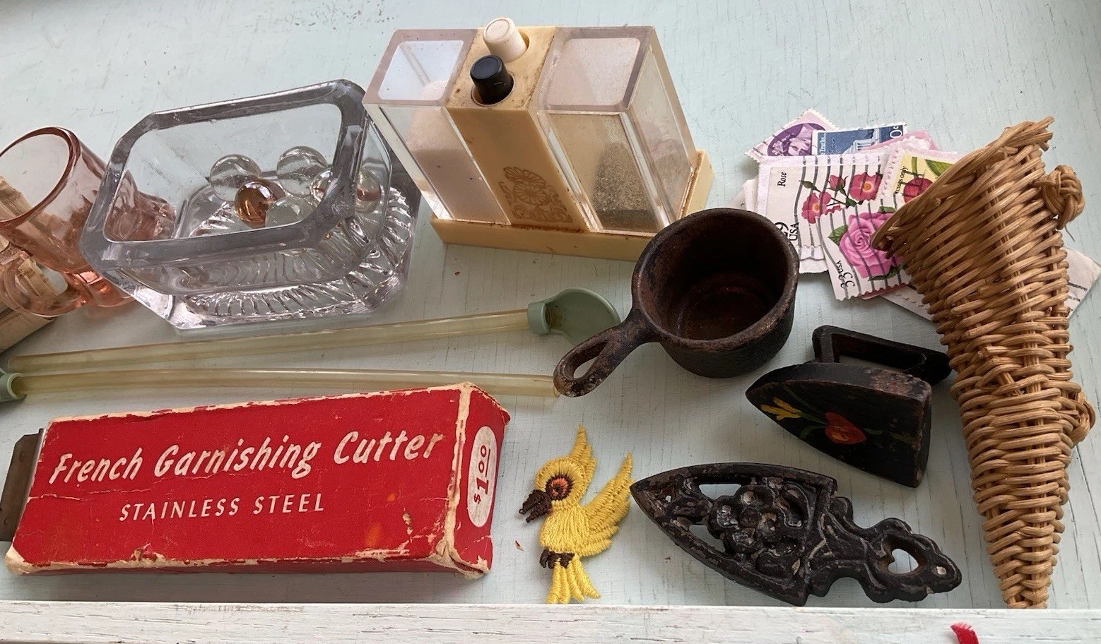 Antique Vintage Junk Drawer Treasure LOT Cast IRON costume jewelry coins 3.5lbs