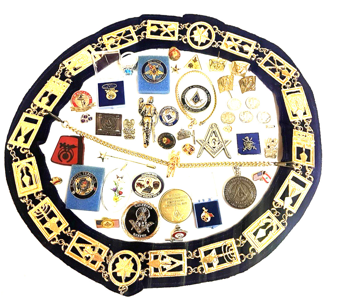 Vintage Junk Drawer Masonic Lot Silver Gold Jewelry Token Coin Medal Collar Old