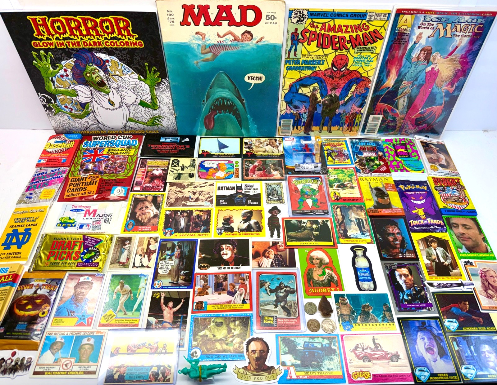 Junk Drawer Lot Non Sports Cards Spider-Man Jaws MAD Pokemon Baseball Basketball