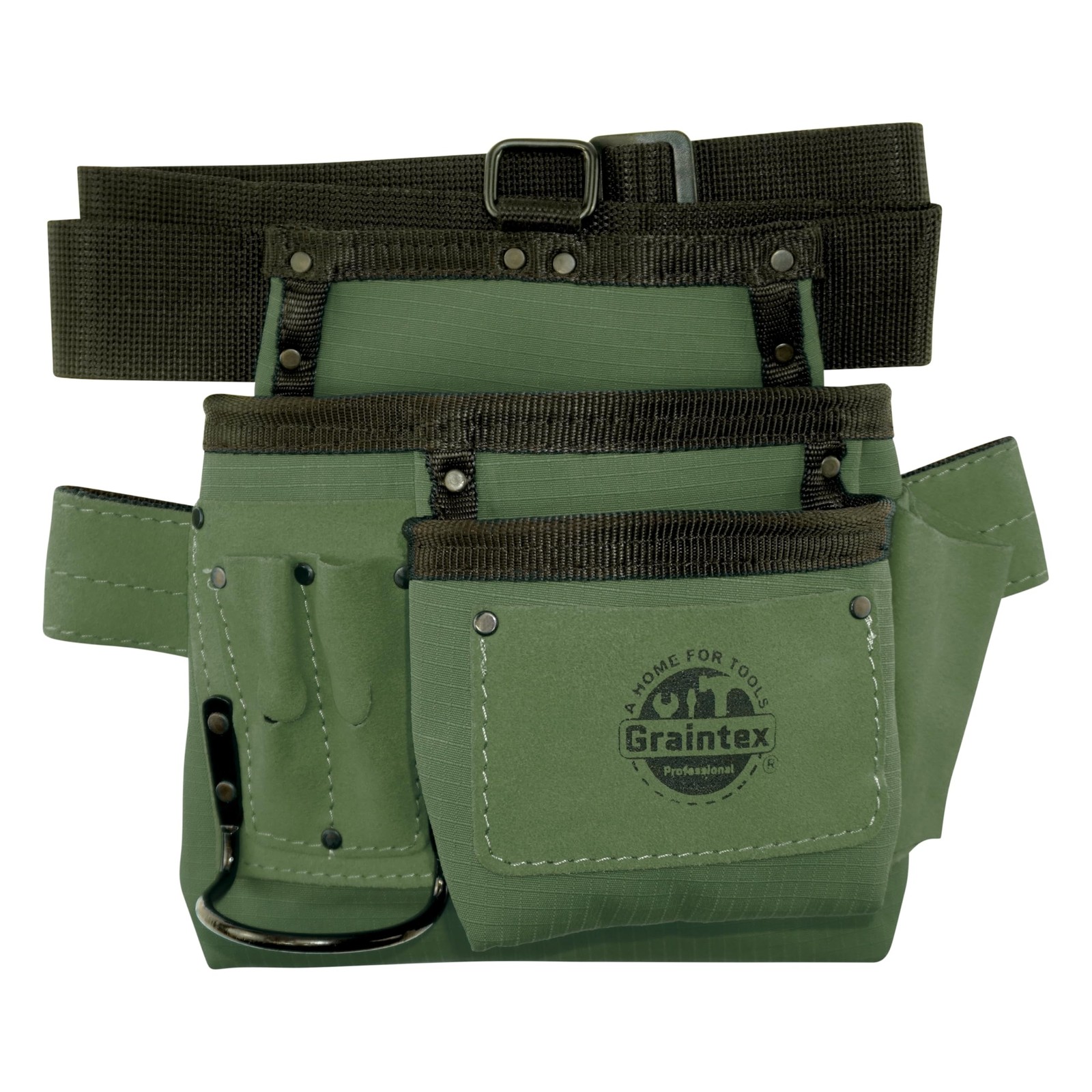 Graintex 5 Pocket Tool Belt Bag Ripstop Canvas Leather Trim Hunter Green