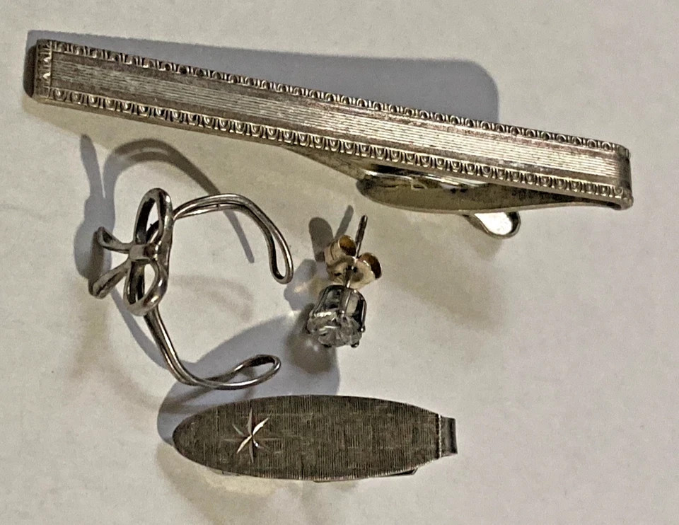 Vintage Junk Drawer Sterling Silver Jewelry Lot His/Her Ring Tie Bar Earring B31