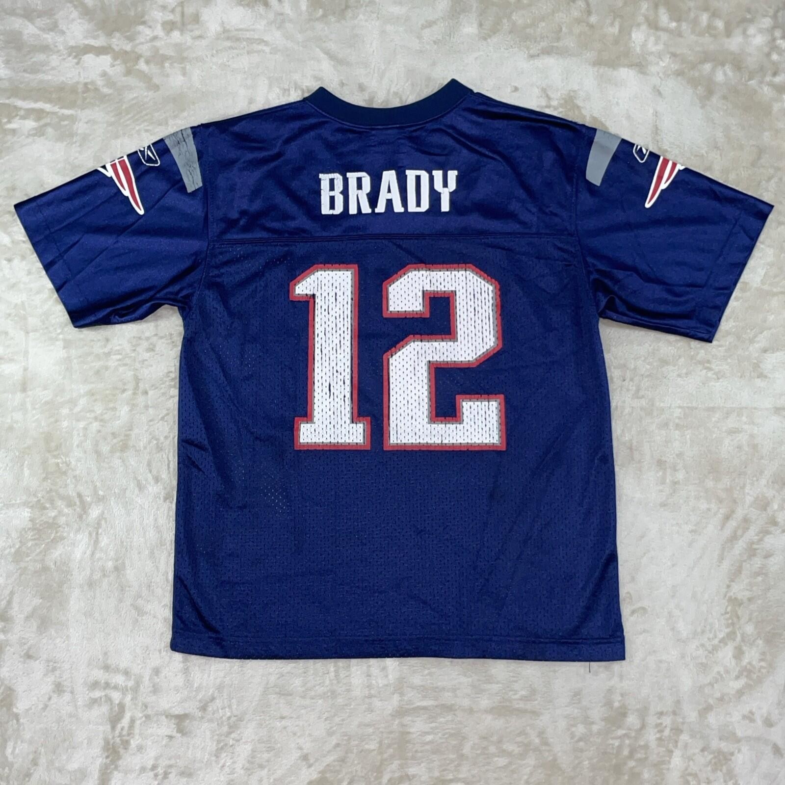 Reebok NFL New England Patriots Jersey Youth XL Blue Tom Brady #12 *FLAW*