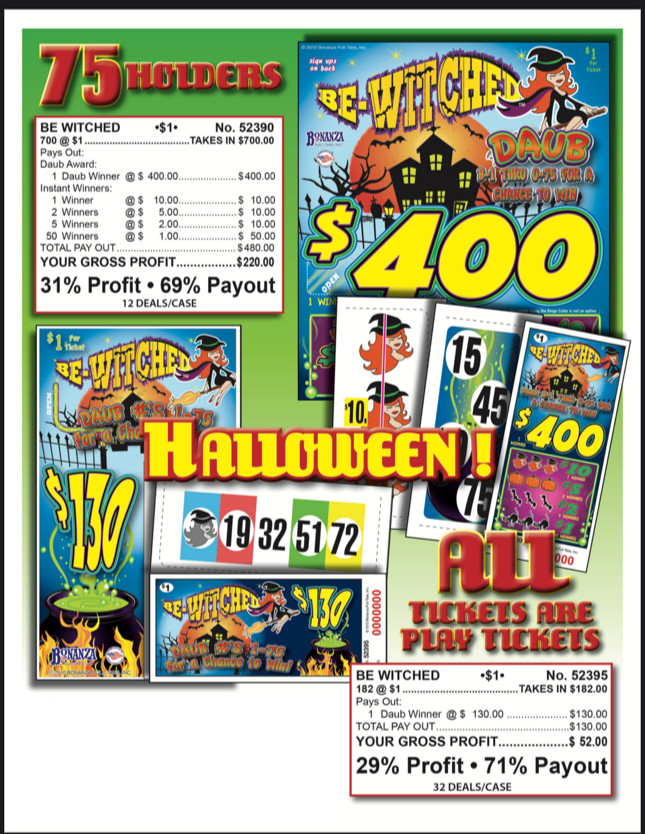 Pull Tab – Hard Card – Tickets Game – Holder – Be-Witched 700ct