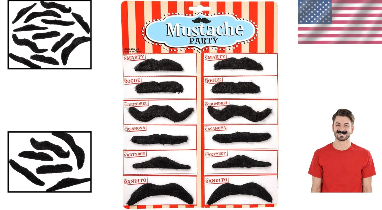 3.5″ Peel-and-Stick Fake Mustaches – 12 Fun Styles for Every Occasion