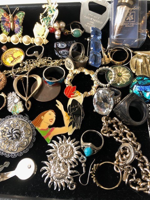 Junk Drawer Lot estate coins pins silverplated stopper keys pendant brooch rings