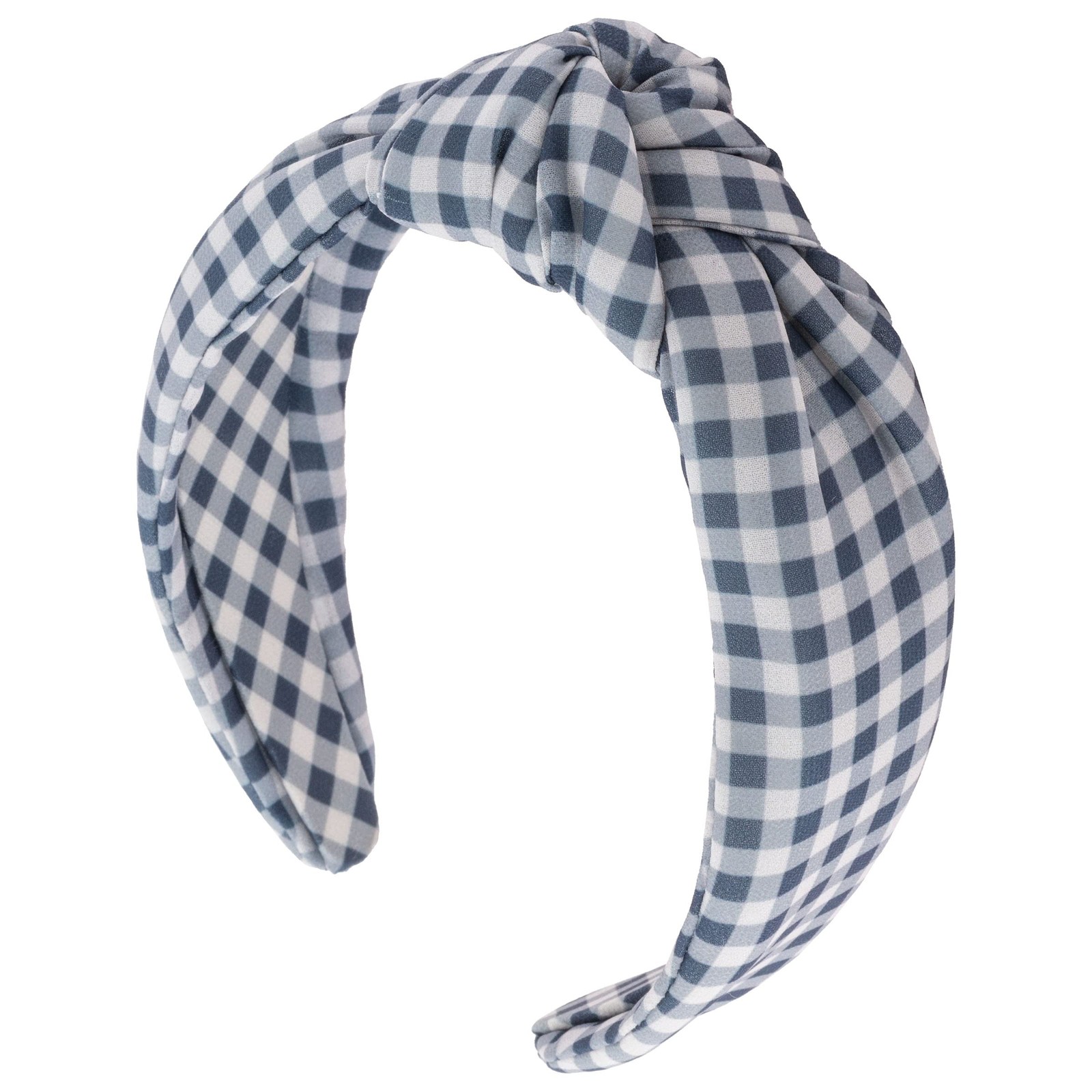 Karma Gray Gingham Knot Headband for Women Fabric Stretchy Hair Scarf