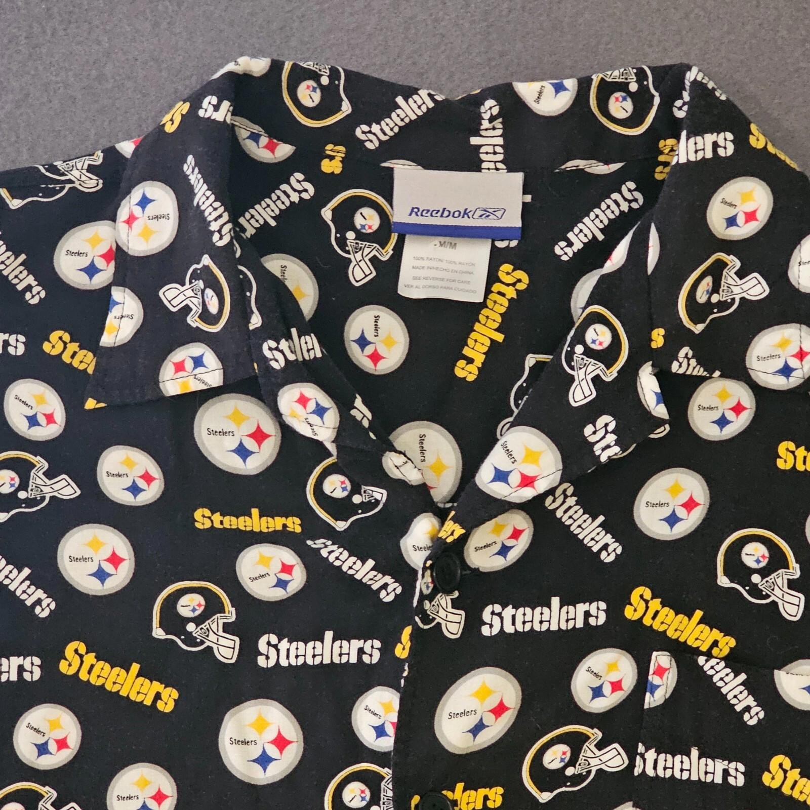 Reebok Pittsburgh Steelers NFL Men’s M Short Sleeve Button Up Colorful Football