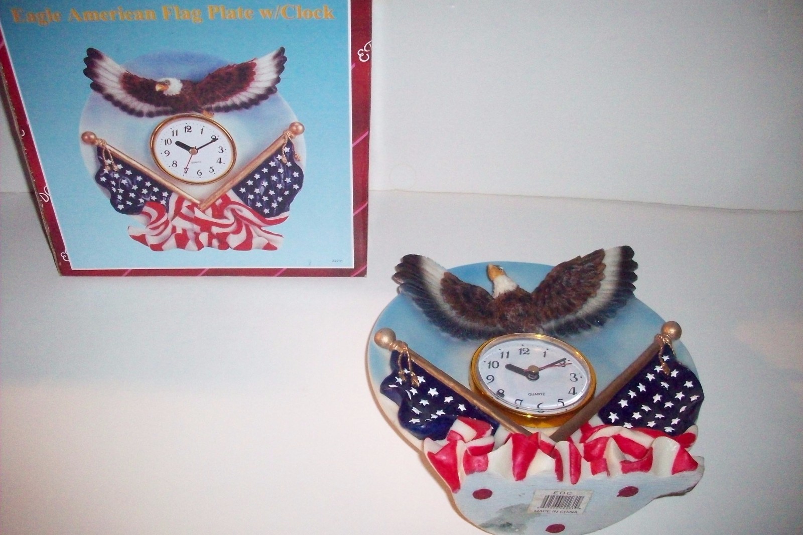 2 ct lot American Eagle Flag clock and Skull Rider American Flag motorcycle new